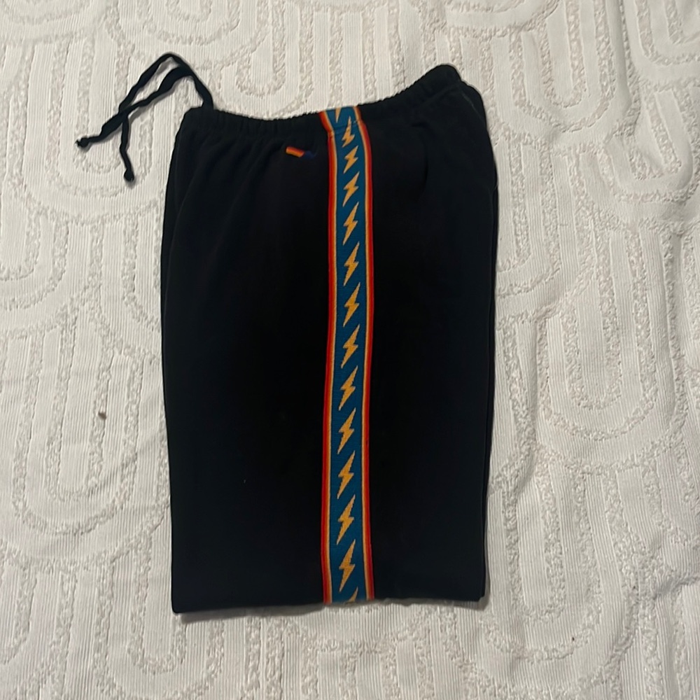 - NEW STYLE -AVIATOR NATION- BOLT STRIPED SWEATPANTS -WORN AND WASHED